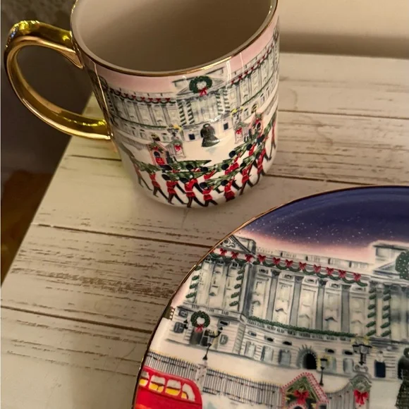 Anthropologie Holiday In The City London Christmas Mug and Dessert Plate Set Mugs